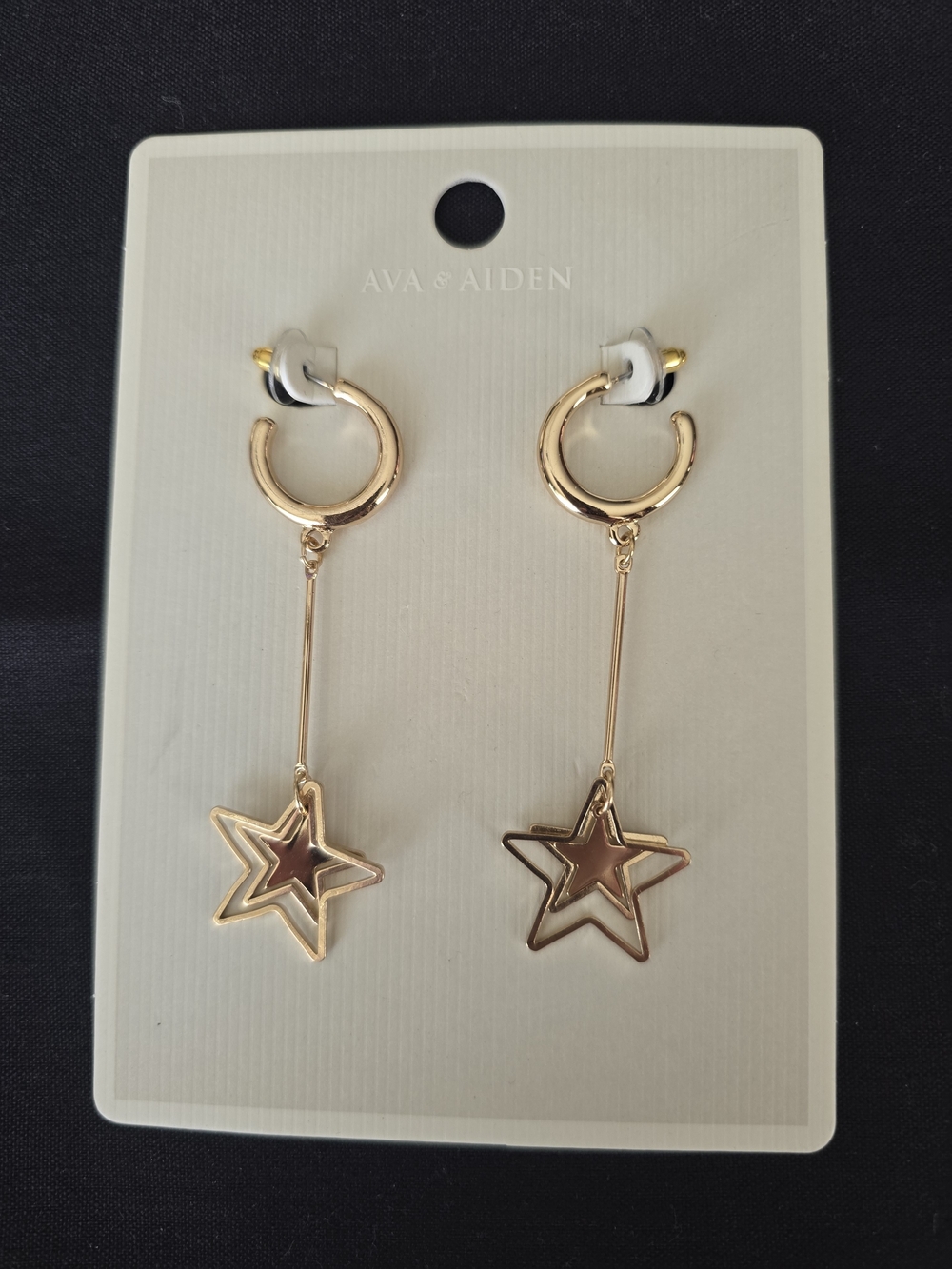 Ava & Aiden Gold Star Drop Hoop Earrings